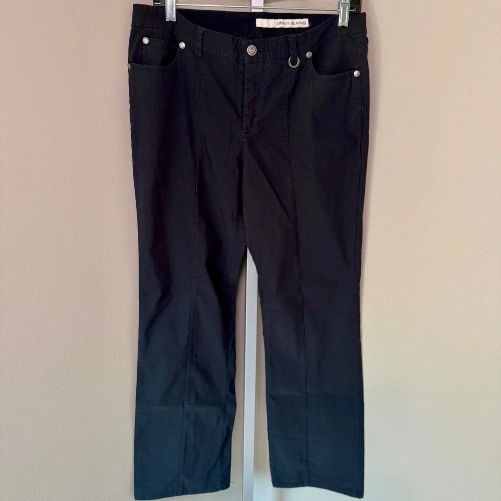 DKNY Jeans East Village Black Straight Leg Seam Front Trousers Pants Womens 12